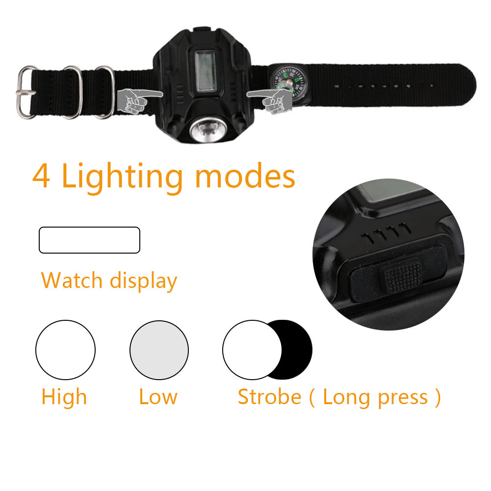 Tactical Flashlight with 4 Modes USB Charging, Time Display, Compass and Clock