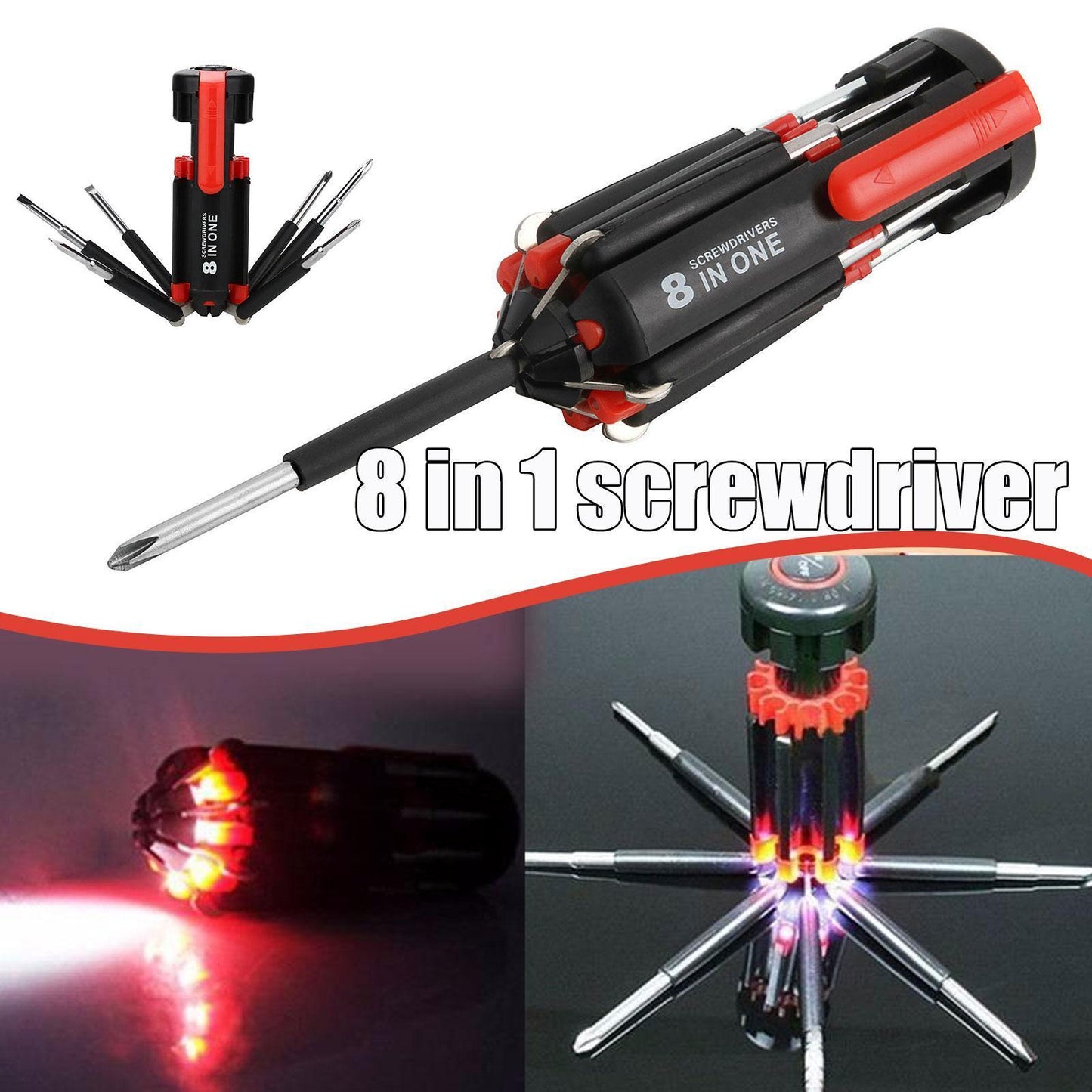 8 in 1 Screwdriver with LED Flashlight