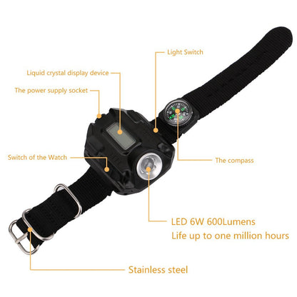 Tactical Flashlight with 4 Modes USB Charging, Time Display, Compass and Clock